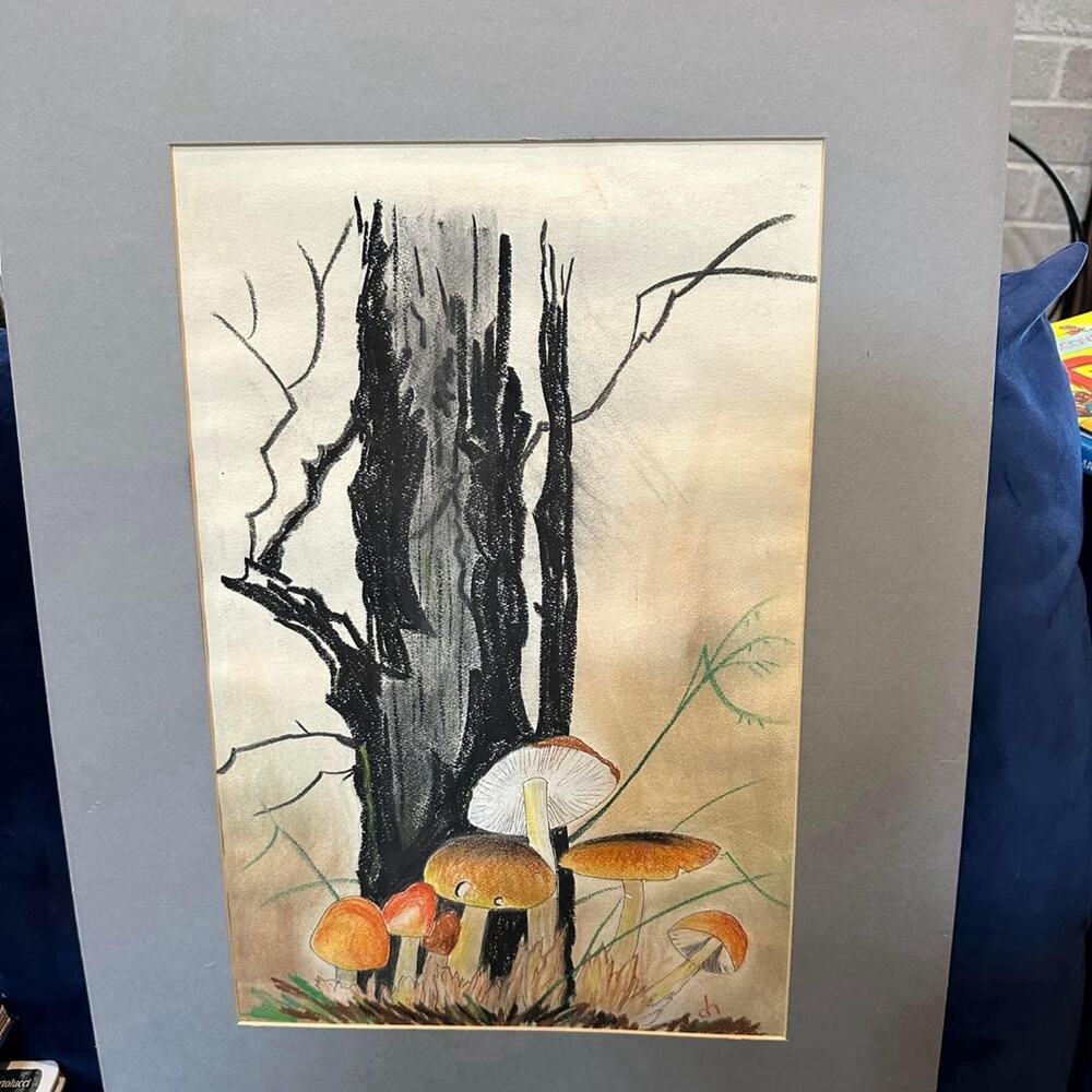 Vintage Mushroom pastel painting MCM‎
